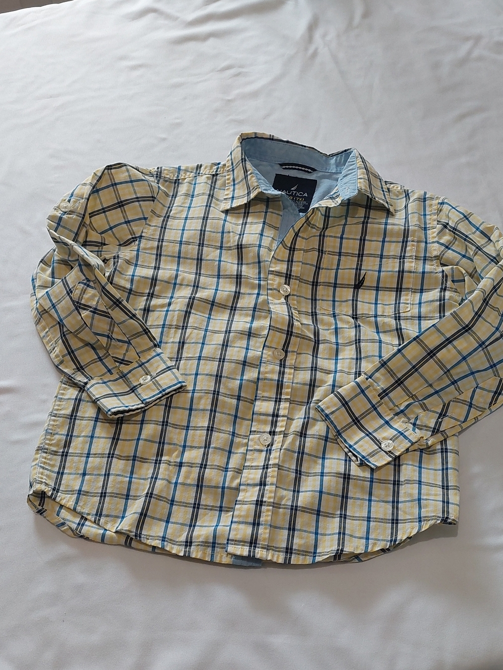 Nautica Yellow and Blue Plaid Button-Down Shirt.Boys Size 7